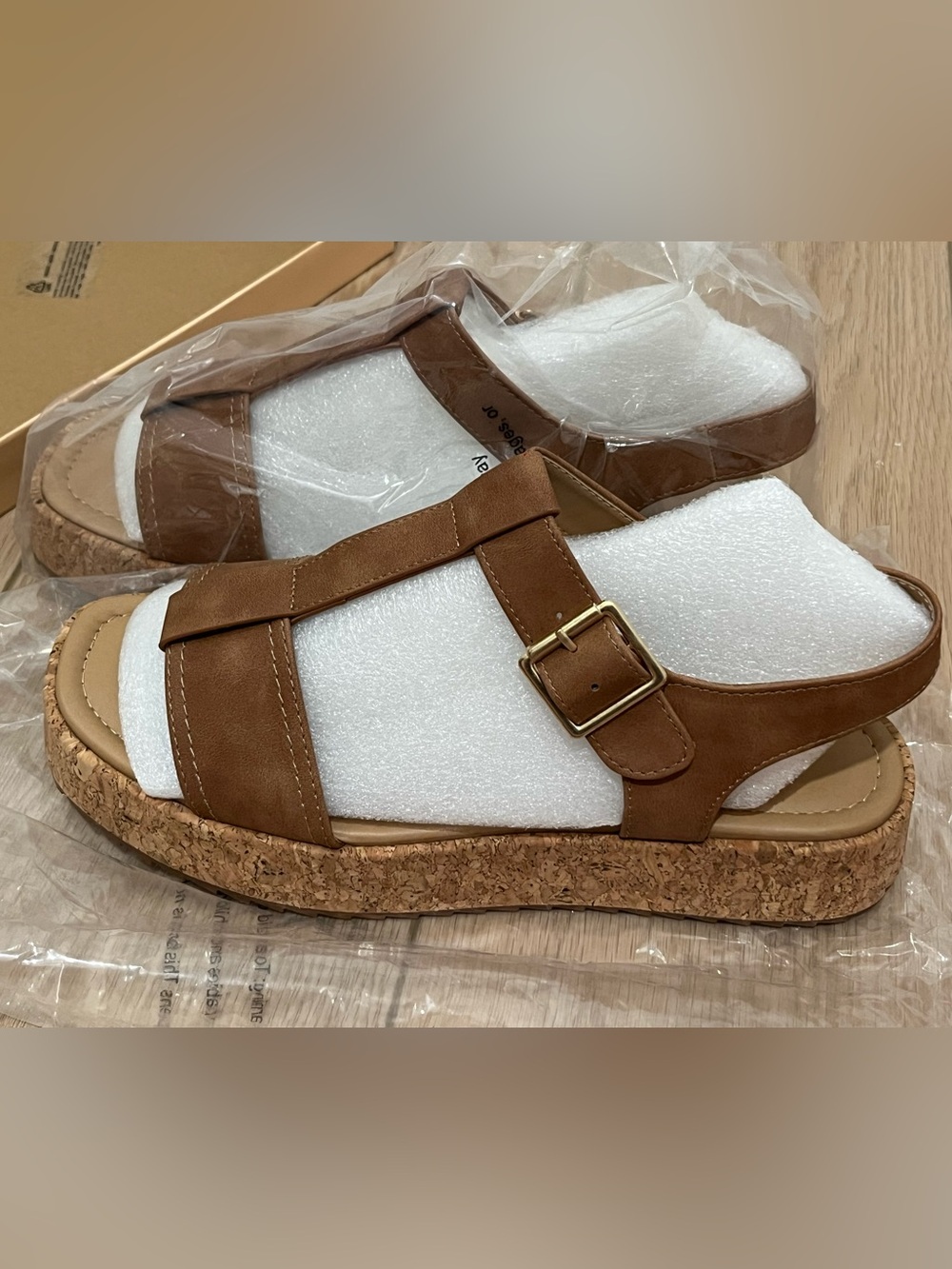 Soda Tan Suede-Look Cork Wedge Sandals